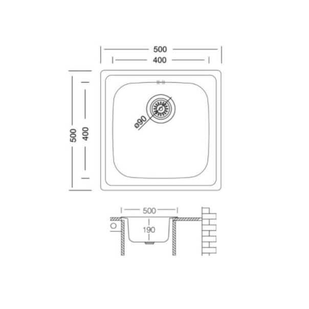 Livinox Inox ugradna sudopera EX177 50x50cm sifon ø90 - EX-177