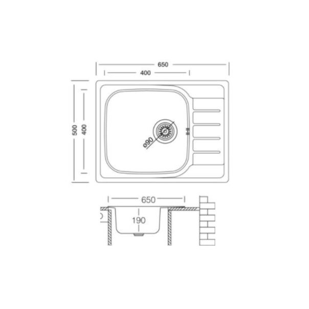 Livinox Inox ugradna sudopera EX180 65x50cm sifon ø90 - 12358-1