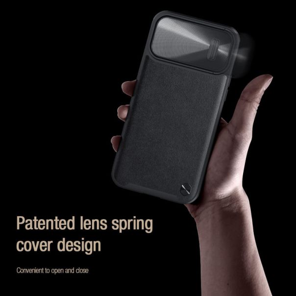 NILLKIN Maska Cam Shield Leather S za iPhone 14 Pro, crna - F105491