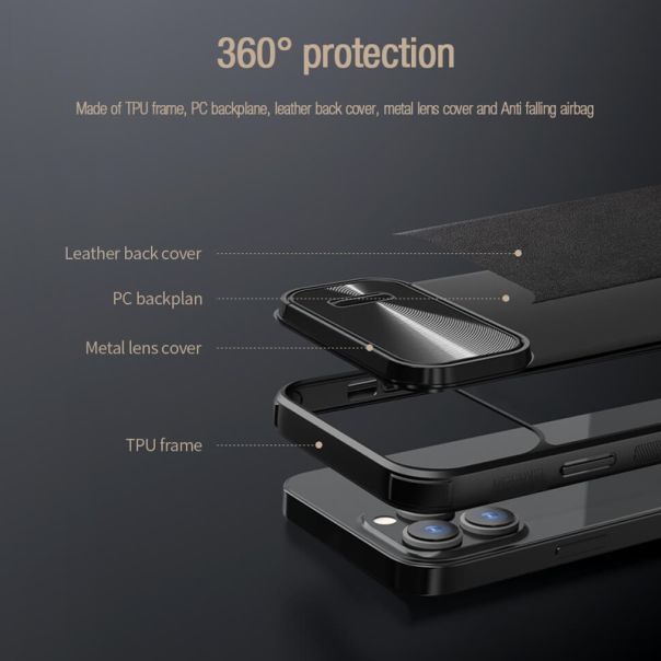 NILLKIN Maska Cam Shield Leather S za iPhone 14 Pro, crna - F105491