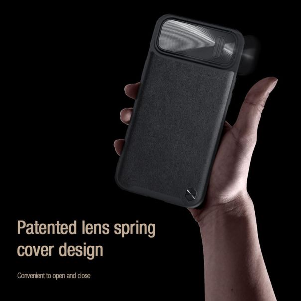 NILLKIN Maska Cam Shield Leather S za iPhone 14, crna - F109793