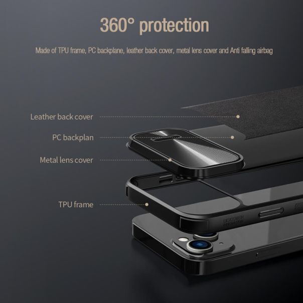 NILLKIN Maska Cam Shield Leather S za iPhone 14, crna - F109793