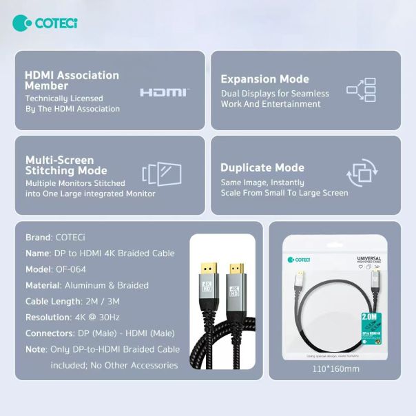 Kabl Coteci OF-064 DP na HDMI 4k 2m - EP3009616