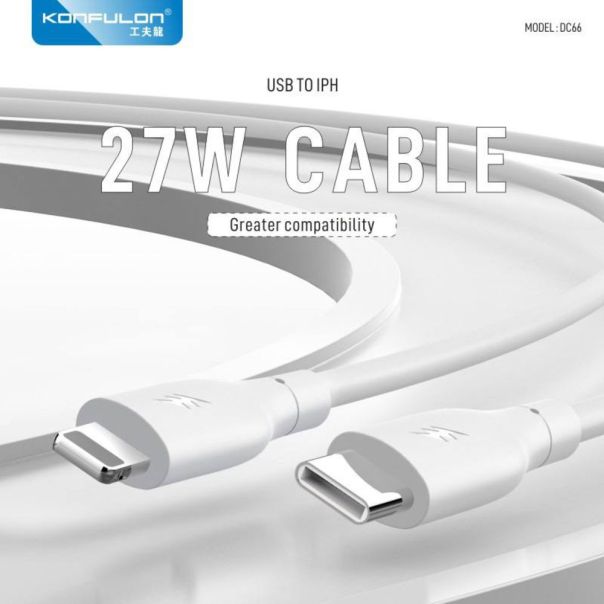 Data kabl KONFULON DC66, 27W, Type C na Lightning beli 1m - EP3084057