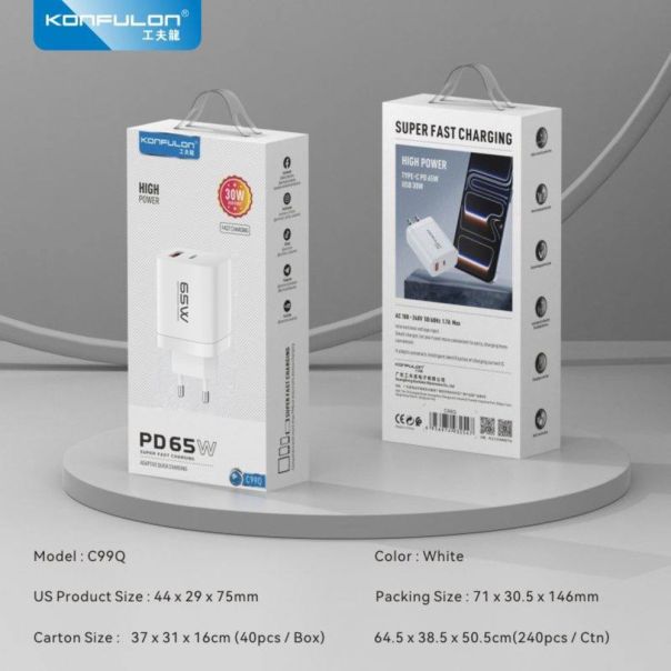 KONFULON Kucni punjac C99Q PD 65W, QC 30W beli - EP3111776