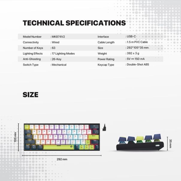 FANTECH Tastatura Mehanicka Gaming MK874V2 RGB Atom 63 Mori plava (taro switch) - EP3169514