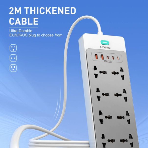 Produzni kabl LDNIO SC4 13-IN-1 8 uticnica 2xPD 2xUSB 1xLightning GaN 65W 2m - EP3199286