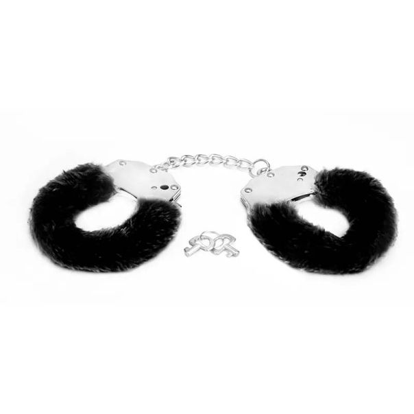Metalne Lisice Crno Krzno Black Furry Cuffs - ft001016