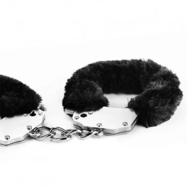 Metalne Lisice Crno Krzno Black Furry Cuffs - ft001016