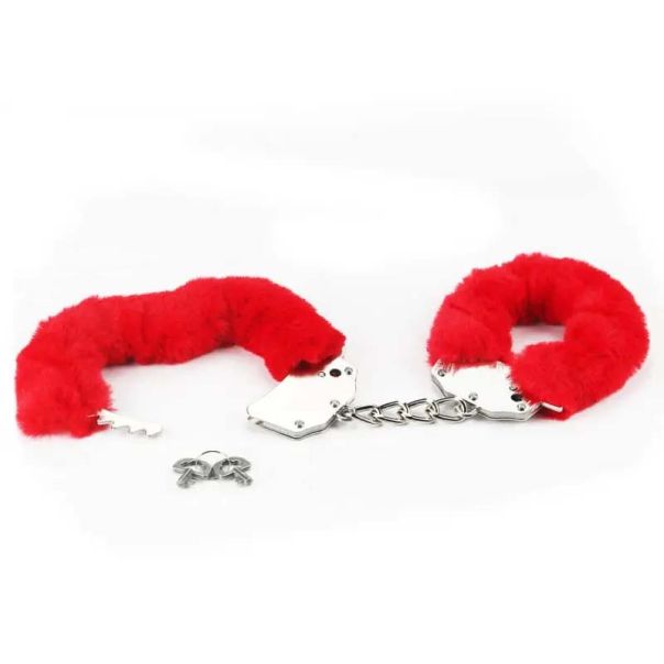 Metalne Lisice Crveno Krzno Red Furry Cuffs - ft001017