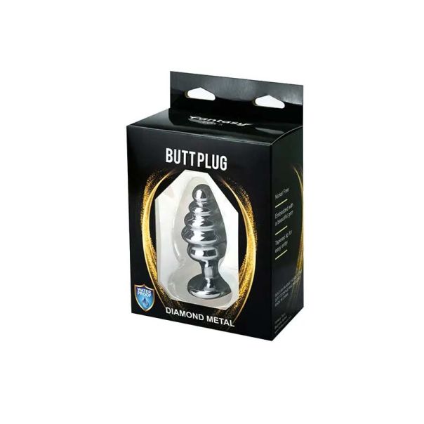 Srednji rebrasti metalni analni dildo sa belim dijamantom - ft001056