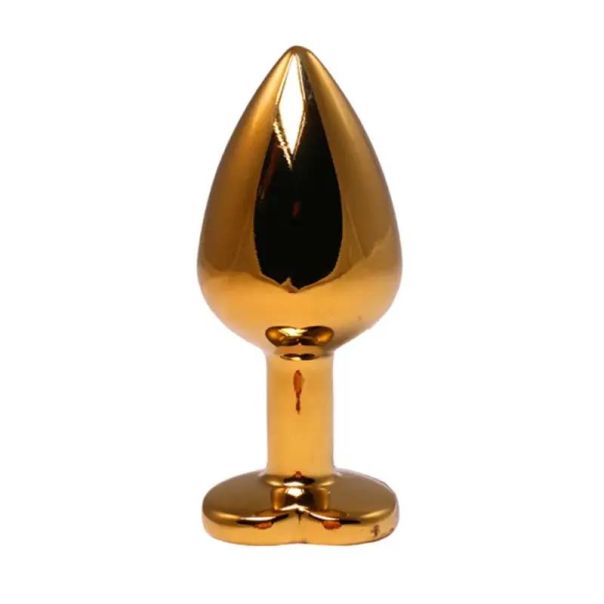 Veliki zlatni analni dildo srce sa crvenim dijamantom - ft001049b