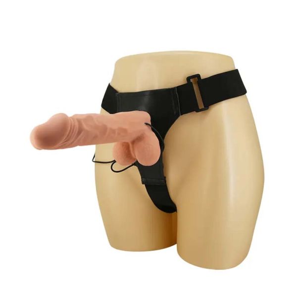 Vibrirajući strap on sa mekanim dildom Real Deal 24cm - 022084ZR