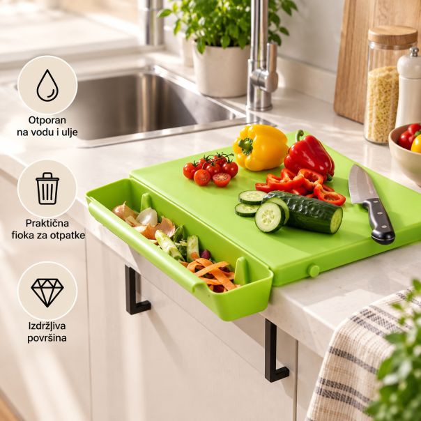 Daska za sečenje sa odvojivom posudom 2 u 1, zelena, 38×29 cm + 9 cm - EP3247880