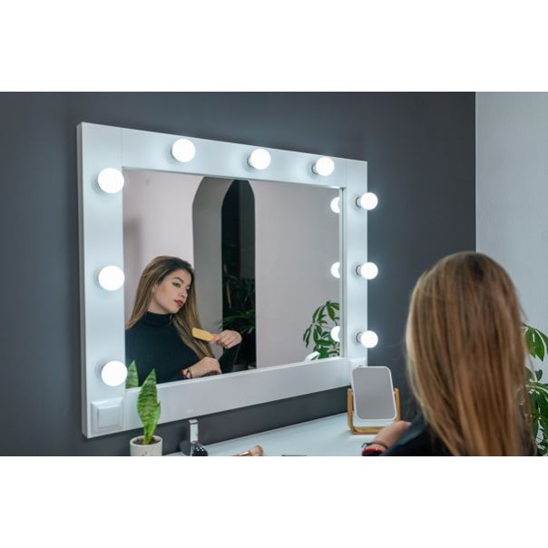 DURA Ogledalo za Šminkanje sa Ramom 100x80 sa 9 LED sijalica MakeUp Mirror Kozmetičko Frizer - DURA1301