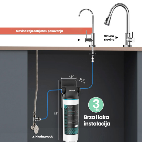 FRIZZLIFE Filter za vodu SW10F ispod sudopere sa dodatnom slavinom - 619010