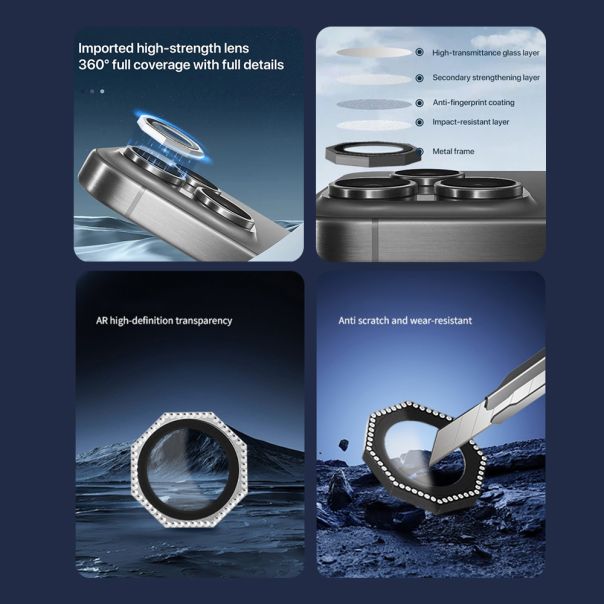 Zastita za kameru OCTAGON DIAMOND za iPhone 16 Pro/16 Pro Max, plava - FL11449