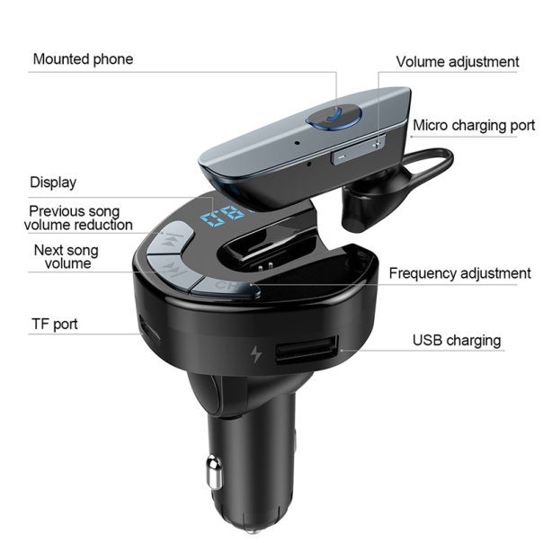 FM transmiter V8 USB TF Bluetooth 5.0 12-24V handsfree crni - 99321