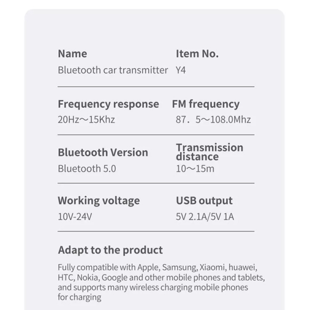 FM transmiter Y4 USB TF Bluetooth 5.0, call ID, modlularni,  handsfree crni - 201837