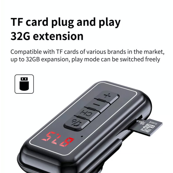FM transmiter Y4 USB TF Bluetooth 5.0, call ID, modlularni,  handsfree crni - 201837