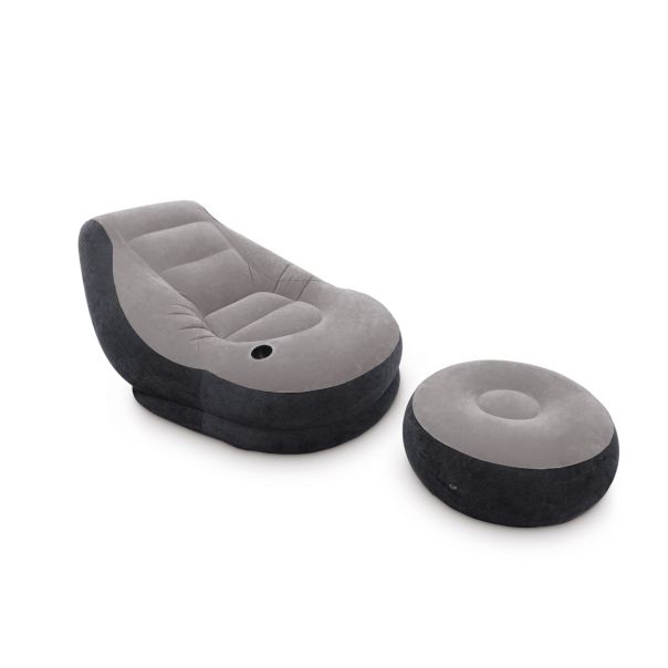 INTEX Fotelja na naduvavanje sa tabureom, siva - BOLFOTINTEX1