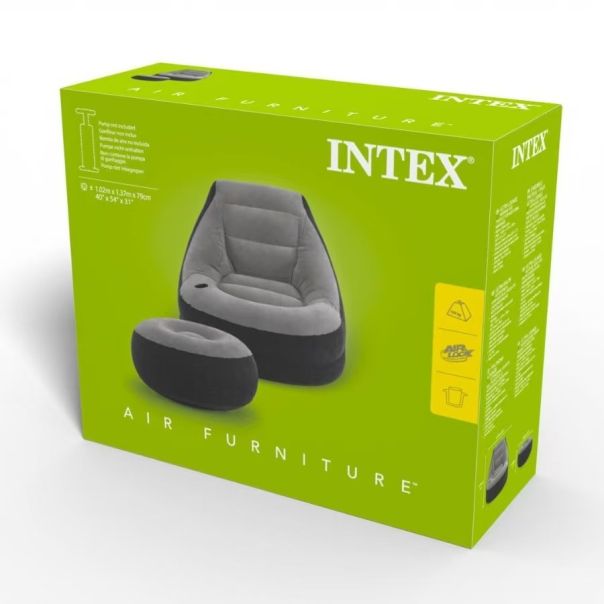 INTEX Fotelja na naduvavanje sa tabureom, siva - BOLFOTINTEX1