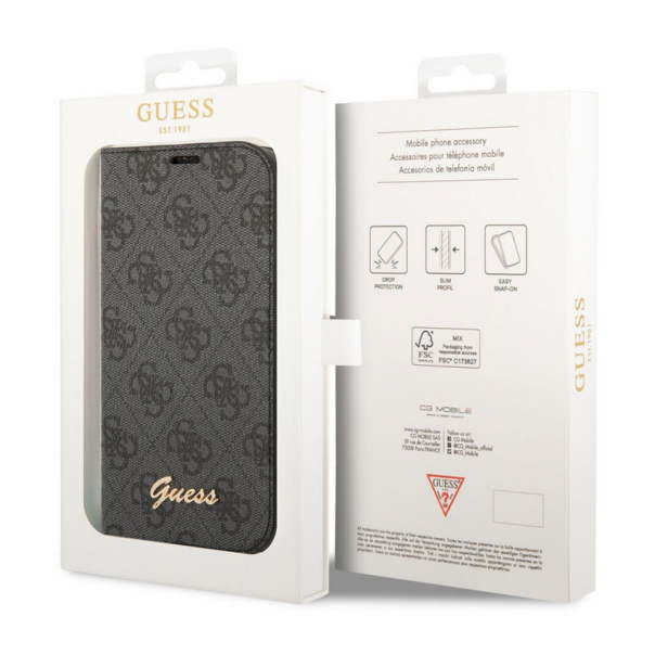 Maska za iPhone 14 na preklop Guess PC/ TPU 4G Metal Camera Outline Book crna - GUBKP14SHG4SHK