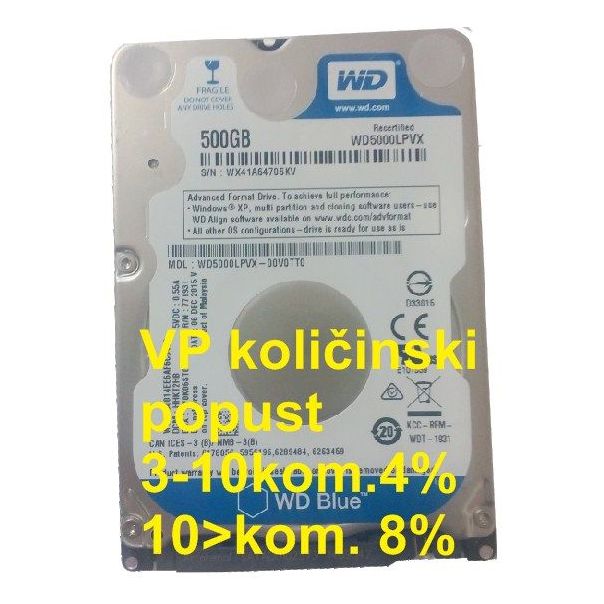 HDD 2.5 * 500GB WD5000LPVX WD BLUE 5400RPM 8MB SATA3 7mm - EP3225175