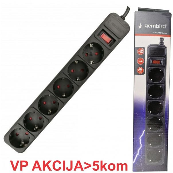SPG6-B-6 (3G1.5) ** Gembird produzni kabl sa zastitom 6 uticnica(3x1.5mm, 16A,3500W)1.8m black (439) - EP3227360