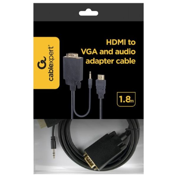 A-HDMI-VGA-03-6 Gembird HDMI to VGA and audio adapter cable, single port, 1,8m, black - EP3228596