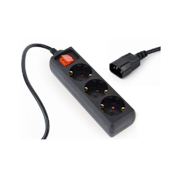 EG-PSU3-01 Gembird UPS naponski kabl, 3 Shuko uticnice, 16A, C14 plug, 0.6m, black (Alt. PC-SFC14M) - EP3223272