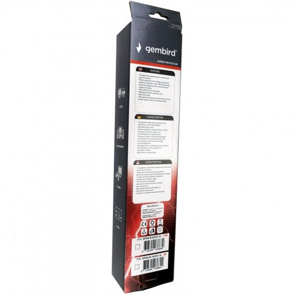 SPG6-B-10 (3G1.5) ** Gembird produzni kabl sa zastitom 6 uticnica (3x1.5mm,16A,3500W) 3m black (527) - EP3223230