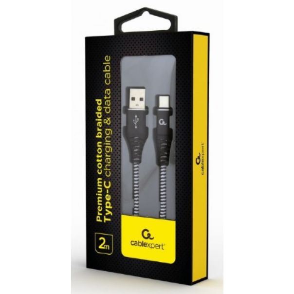 CC-USB2B-AMCM-2M-BW Gembird Premium cotton braided Type-C USB charging -data cable,2m, black/white - EP3223792