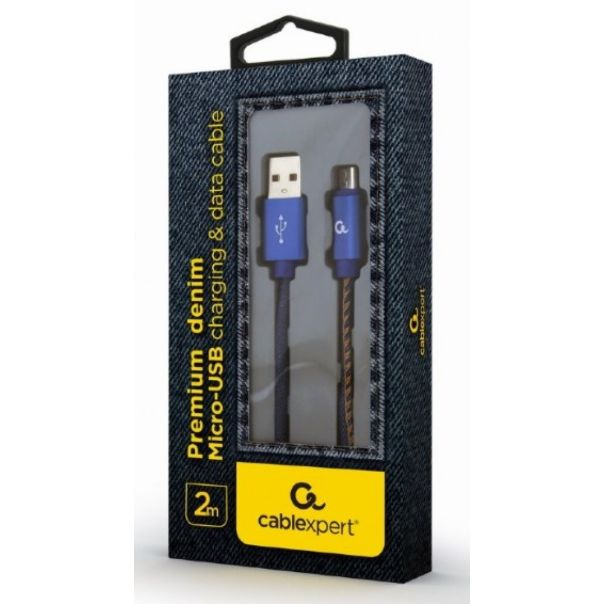 CC-USB2J-AMmBM-2M-BL Gembird Premium jeans (denim) Micro-USB cable with metal connectors, 2 m, blue - EP3273612