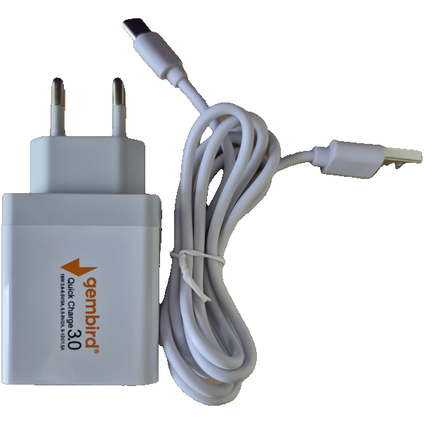 NPA-AC36 ** Gembird QC3.0 brzi punjac +Type C USB kabl,18W 3.6-6.5V/3A, 6.5V-9V/2A, 9V-12V/1.5A(351) - EP3223928