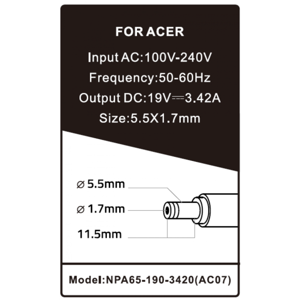 NPA65-190-3420 (AC07) Gembird punjac za laptop 65W-19V-3.42A, 5.5x1.7mm yellow (Alt=AC09) - EP3223937