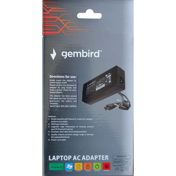 NPA65-190-3420 (AC08) Gembird punjac za laptop 65W-19V-3.42A, 3.0x1.1mm - EP3223940
