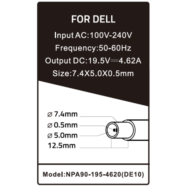 NPA90-195-4620 (DE10) Gembird punjac za laptop 90W-19.5V-4.62A, 7.4x5.0mm black PIN - EP3223964