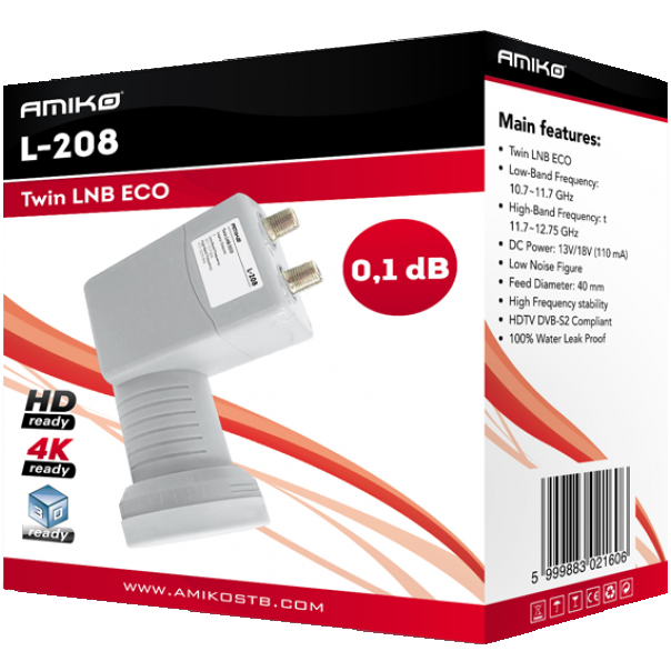 LNB L-208 Twin ECO, sum 0,1dB, vodonepropusan - EP3230656