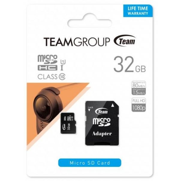 TeamGroup MICRO SDHC 32GB 100/20MB/s UHS-I U1 C10 +SD Adapter TUSDH32GCL10U03 - EP3224071