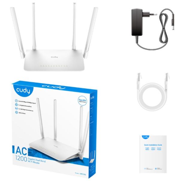 Cudy WR1300 AC1200 Dual Band 2.4+5Ghz MESH Wi-Fi Ruter 1W/4LAN Gbit,4x5dBi Wisp/AP/REP/TR - EP3225730