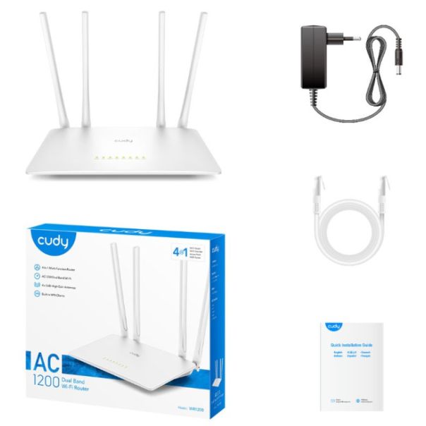 Cudy WR1200 AC1200 Dual Band 2.4+5Ghz Wi-Fi Ruter 1W/4LAN 10/100Mbps, 4x5dBi GUEST/WPS/DDNS - EP3273854