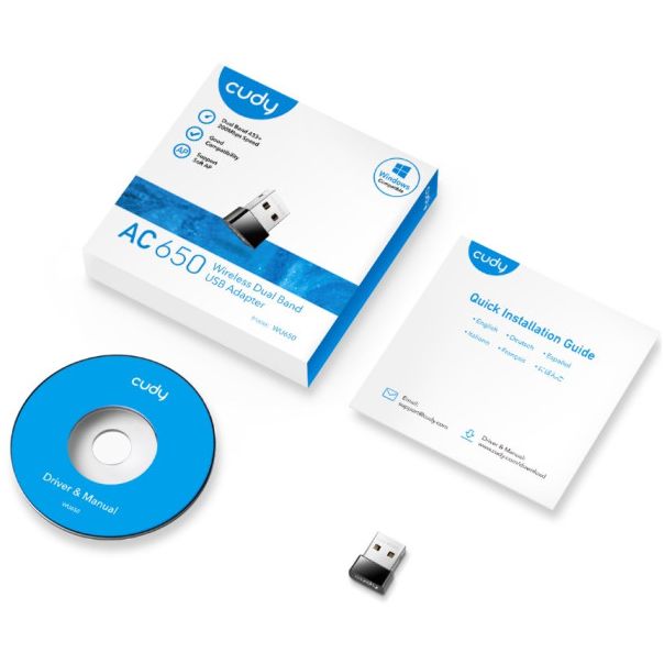 Cudy WU650 AC650 Wi-Fi Dual Band 2.4+5Ghz USB MINI Adapter, 2dBi longe range, Soft AP (Alt.U9) - EP3225742