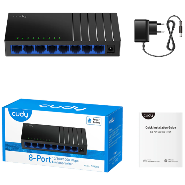 Cudy GS108D 8-Port Gbit desktop Switch, 8x RJ45 10/100/1000 (Alt.PFS3008-8GT-L) - EP3265986