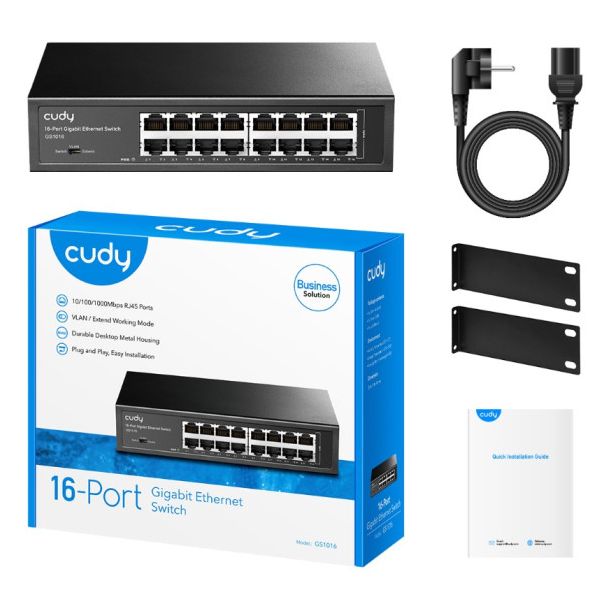 Cudy GS1016 16-Port 10/100/1000M Switch,16x Gbit  RJ45 port, rackmount (Alt. PFS3016-16G) - EP3225745
