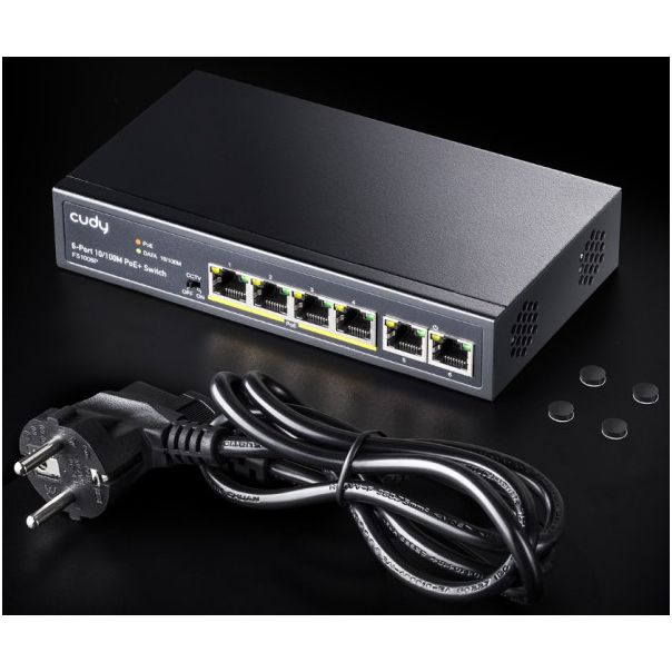 Cudy FS1006P 6-Port 10/100M PoE+ Switch, 60W internal max 32W/PoE, UPLINK, 250m (alt.PFS3006-4ET-60) - EP3236103