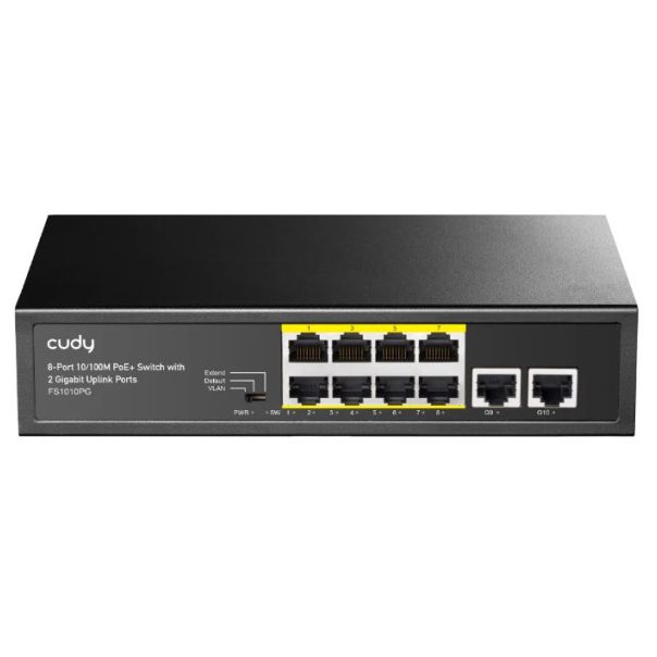 Cudy FS1010PG 8-Port 10/100M PoE+ Switch, 2Uplink 10/100/1000M, 120W, 250m, steel (Alt.PFS3010-8ET) - EP3269103