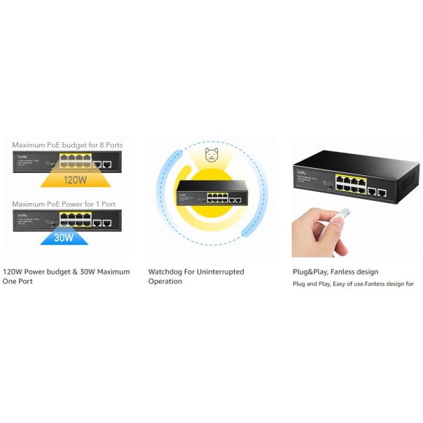 Cudy FS1010PG 8-Port 10/100M PoE+ Switch, 2Uplink 10/100/1000M, 120W, 250m, steel (Alt.PFS3010-8ET) - EP3269103