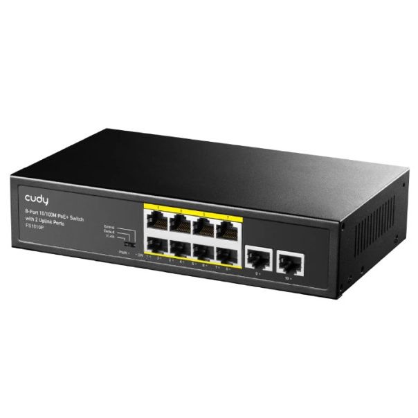 Cudy FS1010P 8-Port 10/100M PoE+ Switch, 2 Uplink 10/100M, 120W, 250m,4KV steel (Alt.PFS3009-8ET-96) - EP3226464