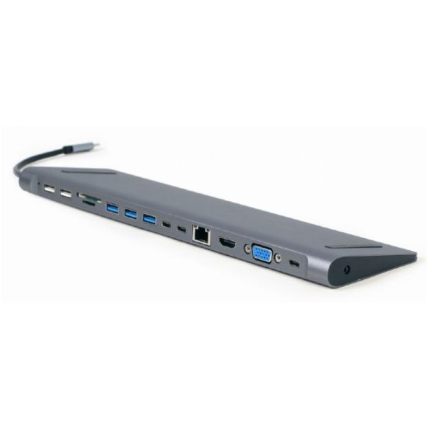 A-CM-COMBO9-01 Gembird USB Type-C 9-in-1 multi-port adapter USB hub+HDMI+VGA+PD+card reader+LAN+3.5m - EP3273860